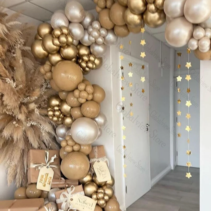 

Pearl White Caramel Balloon Arch Garland Brown Chrome Gold Balloons Baby Shower Birthday Ballon Wedding Decorations