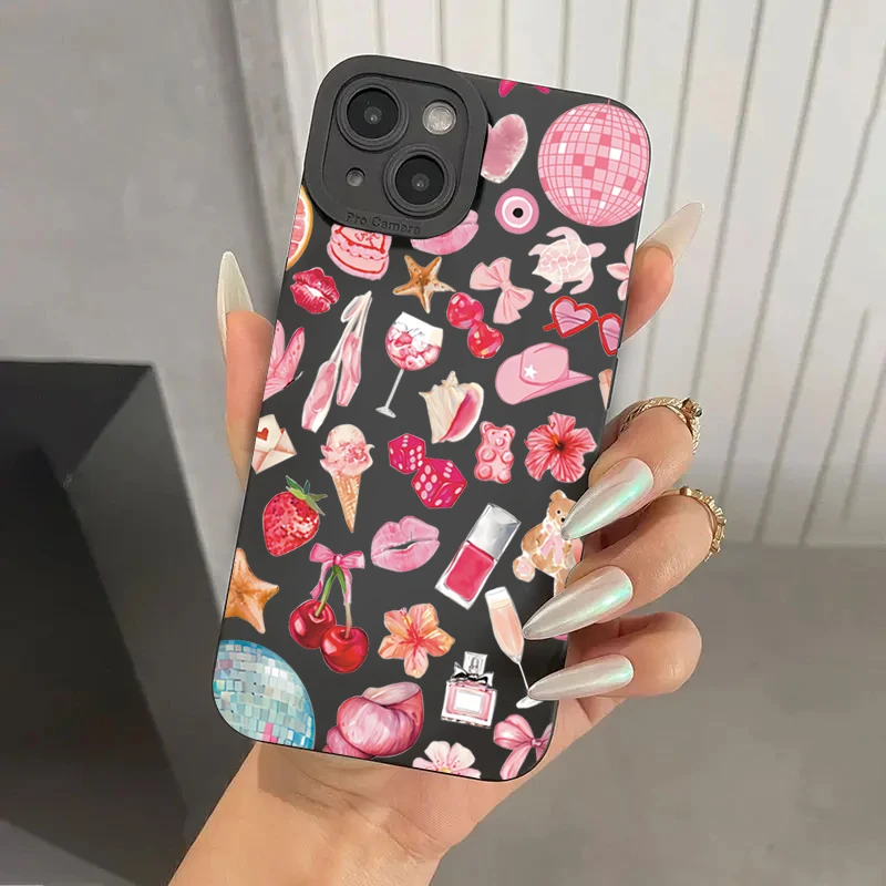 Sparkly Crystal Ball Pink Bow Cherry Pattern Phone Case Cover
