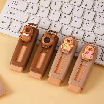 Gomma per cancellare a forma di capibara, simpatico orsetto dei cartoni animati, gomma retrattile a pressione, set di gomme in gomma per la scuola, articoli di cancelleria per studenti, forniture per ufficio.