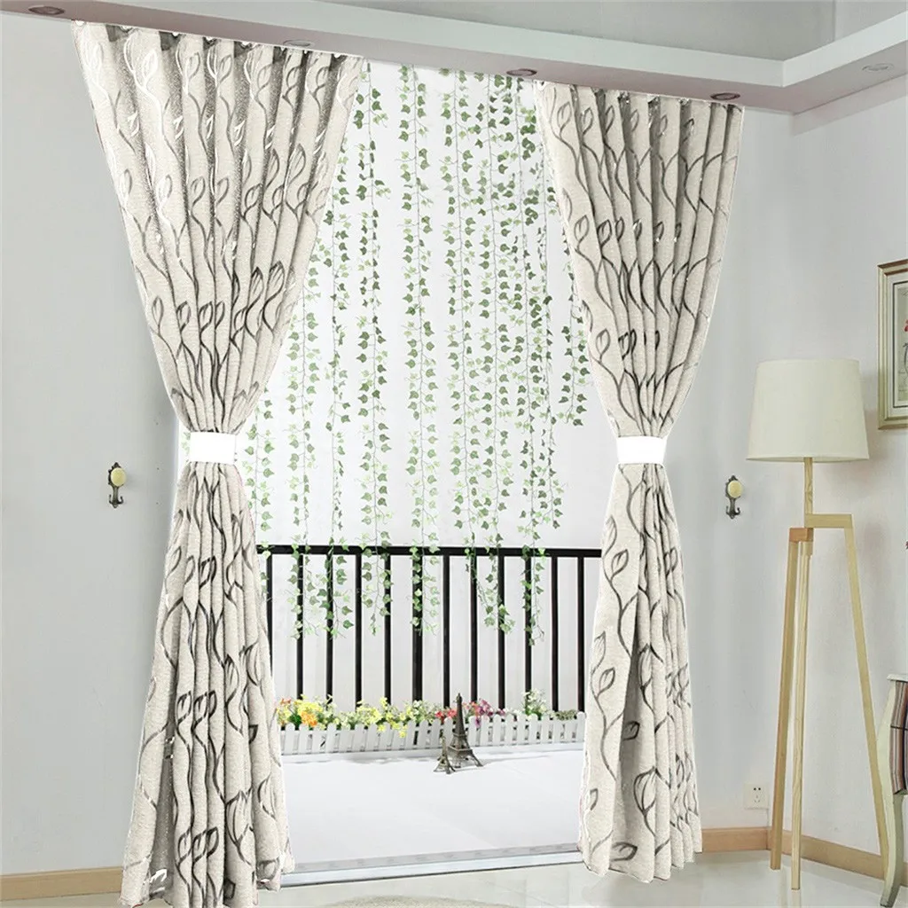 1 PCS Vines Leaves Tulle Door Window Curtain  100x130 CM Screening Drape Panel Sheer Scarf Valances Curtains Drape Panel Sheer