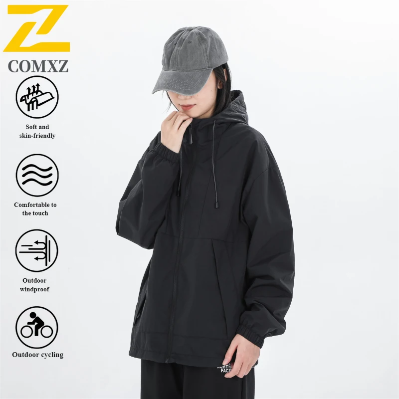 COMXZ Autumn  Windbreaker  Men's  Hooded Jacket  Waterproof  Windproof Outdoor Coat for Hiking Camping Fishing Youth Casual Wear
