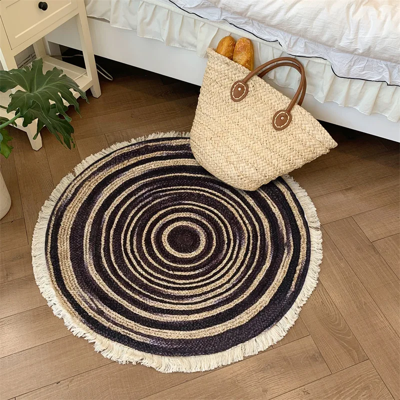 Cotton Linen Round Carpet Ethnic Printed Tassel Rugs Retro Bedroom Area Rugs for Living Room Floor Mat Macrame Carpets 5