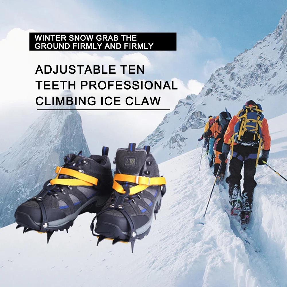 Description Picture 6 of item1 Pair Bundled Crampons Stainless Steel 10 Teeth Ice Climbing Kits Adjustable with Carry Bag for Hiking Climbing Fishing Jogging