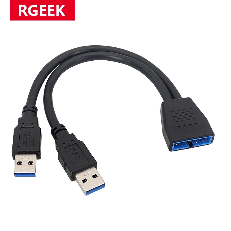 RGEEK 22cm 듀얼 포트 USB 3.0 타입 A 수-마더보드 20핀 19핀 헤더 어댑터 케이블 USB 연장 케이블 (PC 컴퓨터용)