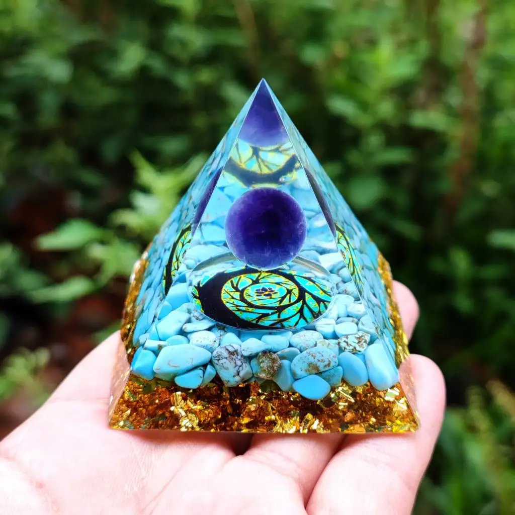 7 Colored Chakra Pyramid Natural Crystal Ball Crushed Stone Tree Of Life Orgonite Pyramid Home Decor Crafts Car Office Ornaments