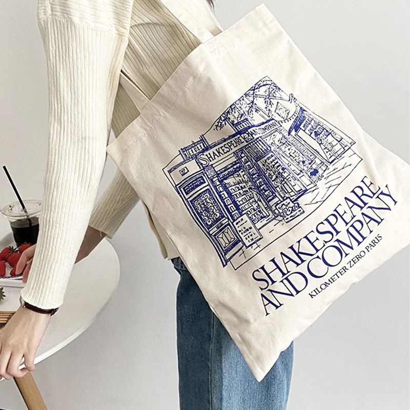 Shakespeare Print Women Canvas Shoulder Bag High Capacity Tote Bag Aesthetics Shopping Bags Cotton Handbags Books Bag For Girls