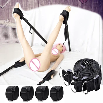 BDSM Sex Bondage Erotic Bed Restraint Strap Handcuff/Ankle Cuff Game Slave Open Leg Belt Binding Kit Sexual Toy Adult Restraints 5