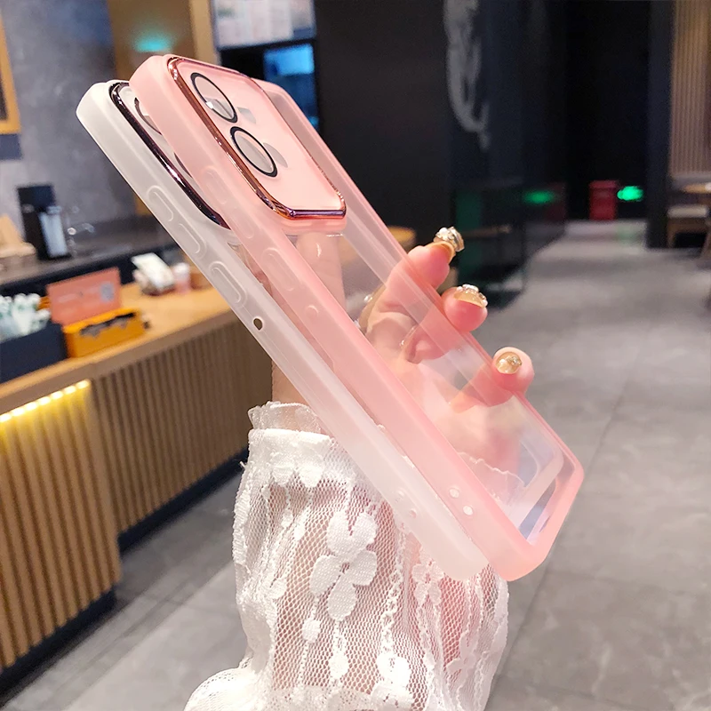 Luxury Transparent Silicone Clear Phone Case with Lens Film Protection