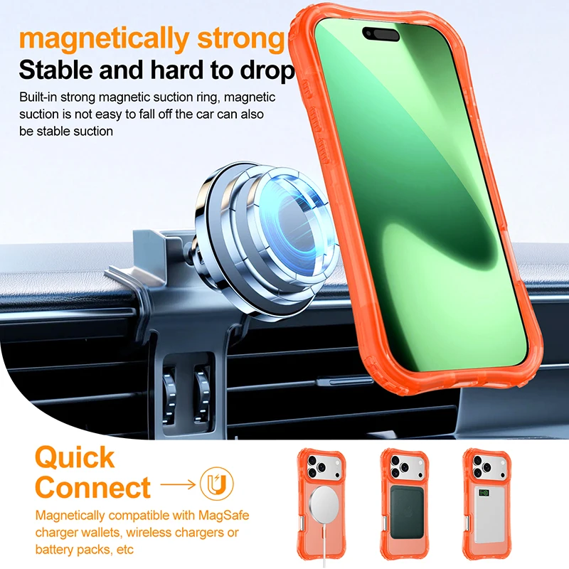 Armor 3IN1 PC TPU Magnetic Charging Clear Case for iPhone 17 Pro Max - Side Profile