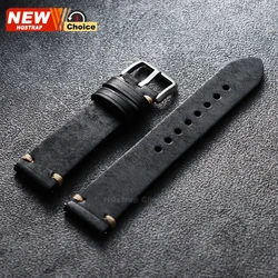 Genuine Leather Quick Release Watch Strap - Versatile Sizes & Unisex Design - 22mm (Black)