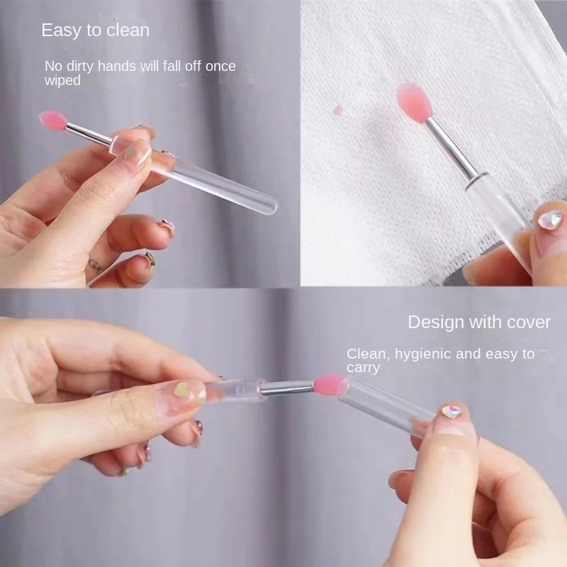 1/3 Pcs Crystal Silicone Lip Brush with Cover Soft Professional Lip Mask Balm Vaseline Smudge Lipstick Eyeshadow Applicator 4