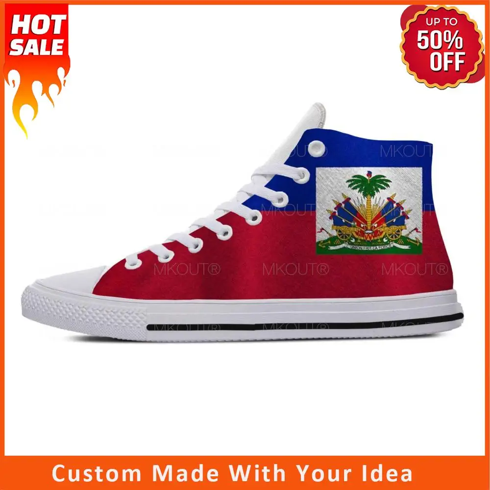 

Haiti Haitian Flag Patriotic Pride Funny Fashion Casual Cloth Shoes High Top Comfortable Breathable 3D Print Men Women Sneakers