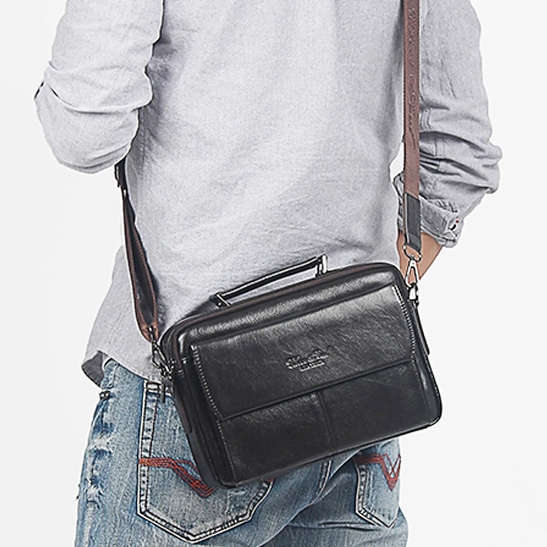 Genuine Leather Men Business Shoulder Bag Cross Body Messenger Bags Cowhide Handbag Tote Briefcase