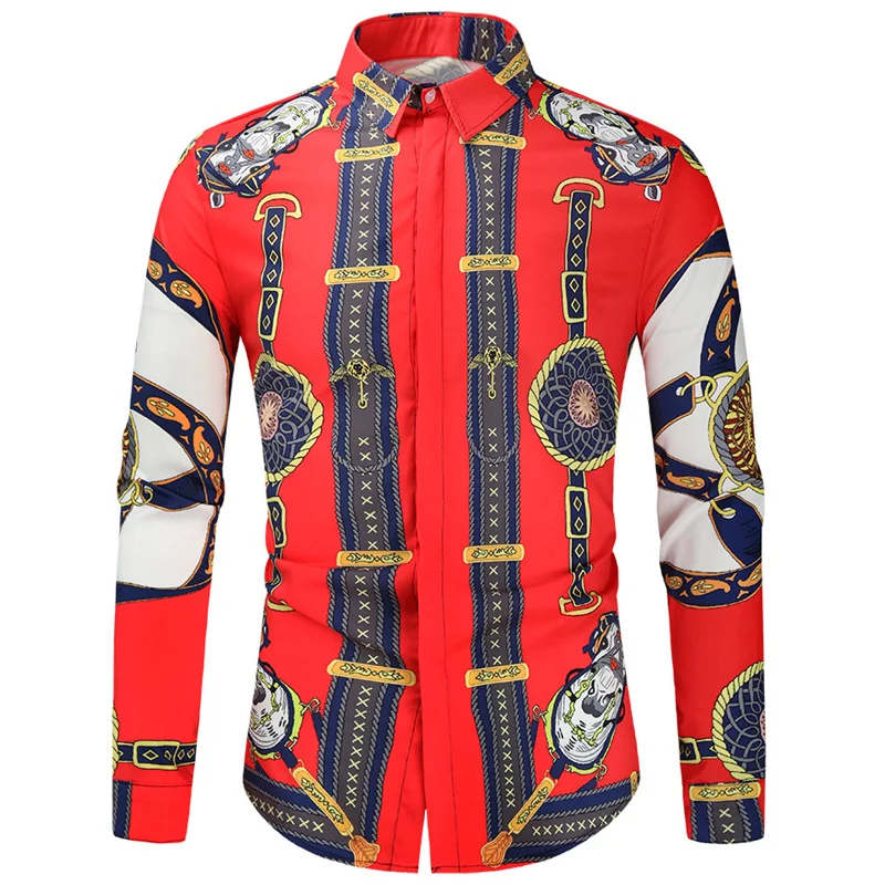 Camisa informal ajustada de estilo étnico distintivo nacional para hombre, blusas clásicas, camisas de manga larga con cuello vuelto, ropa de vestir
