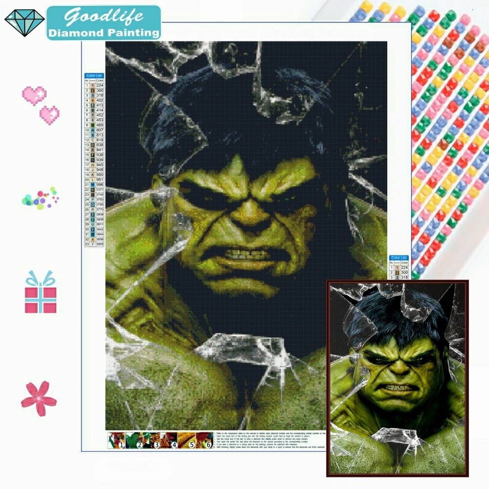 5D DIY Diamond Painting Marvel Avengers Hulk Cross Stitch Full Diamond  Embroidery Mosaic Picture Rhines Tones Decor Gift : : Home