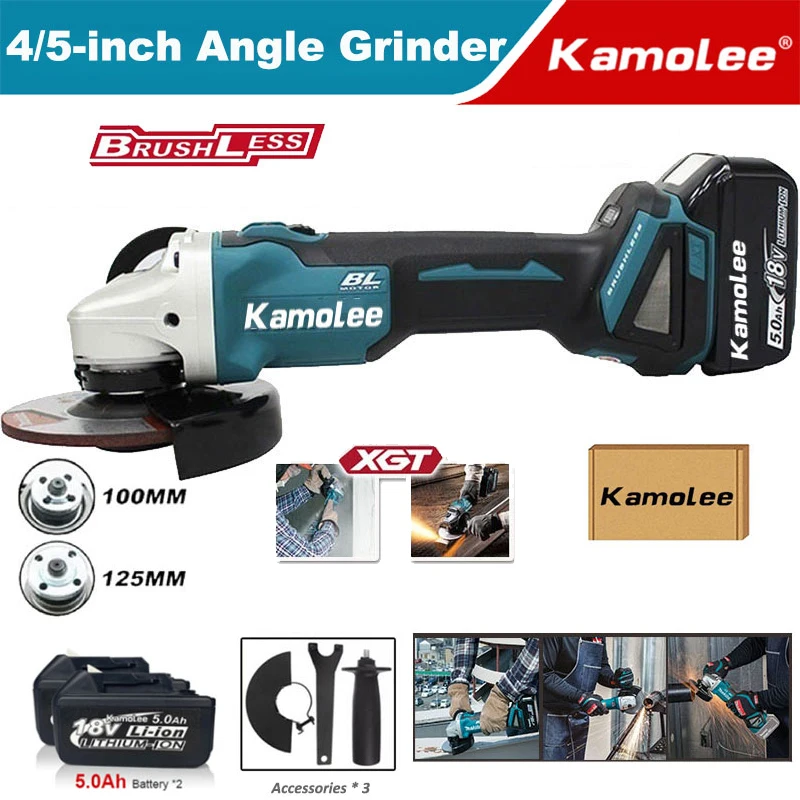 Kamolee 3000W 18500Rpm Smerigliatrice Angolare Elettrica Da 4/5 Pollici Smerigliatrice Da Taglio A 4 Velocità Senza Spazzole, Adatta Per Batteria Maki