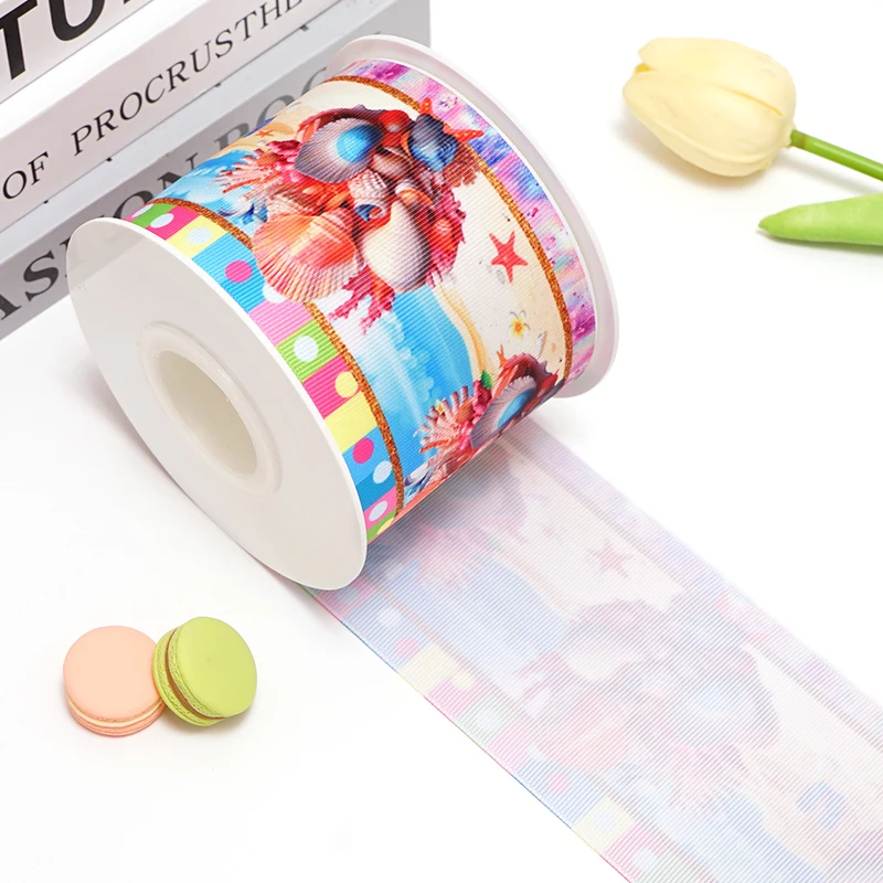 5 Yards Marine Organism Printed Grosgrain Ribbons For Hair Bows DIY Handmade Materials 83476