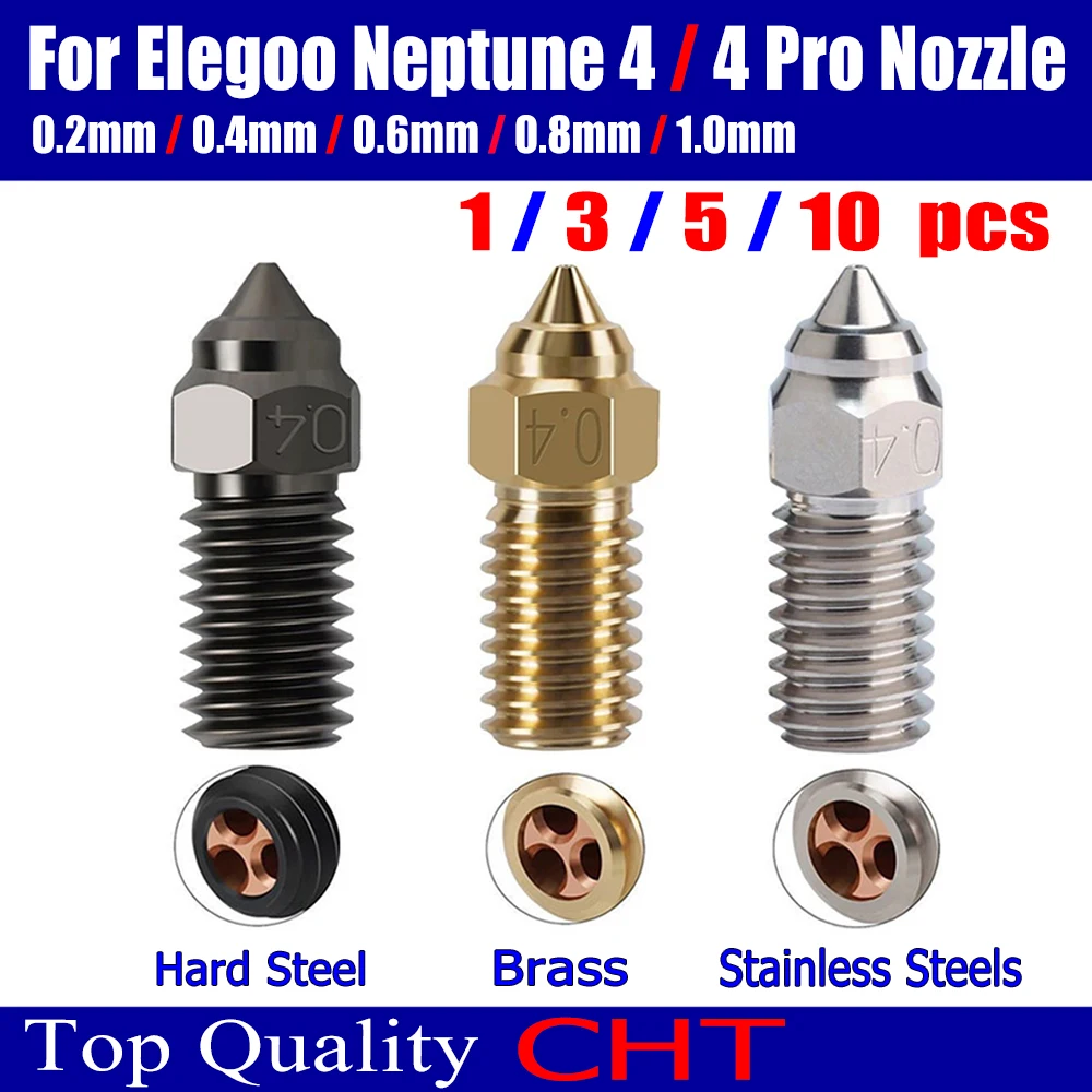 ELEGOO Neptune 4 용 CHT 노즐, 강화 스테인리스 스틸 황동 깍지, 3D 프린터 부품, Elegoo Neptune 4 pro 깍지, 0.4mm