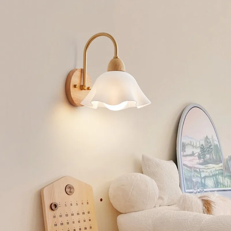 

Nordic new LED wall lamp Japanese bedroom bedside lamp log study aisle background wall retro decorative lamps