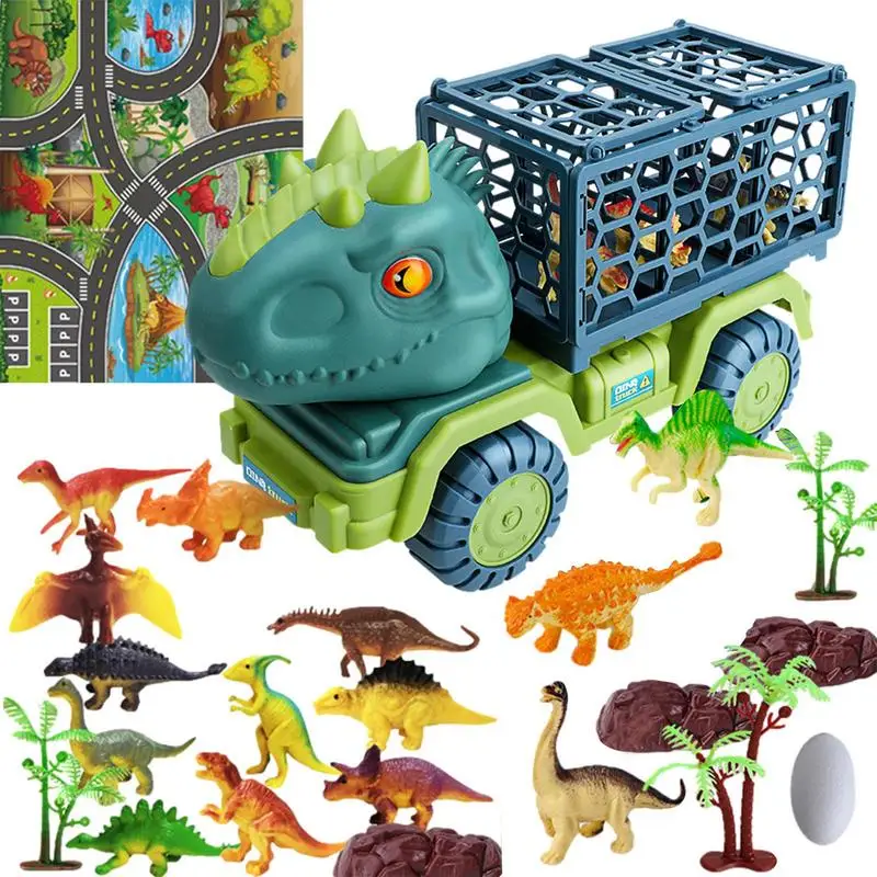 

Dino Truck Dinosaur Toy Cars Dinosaur Toys 15 Dino Figures Activity Play Mat Tree Stone Egg Tyrannosaurus Transport Car Carrier