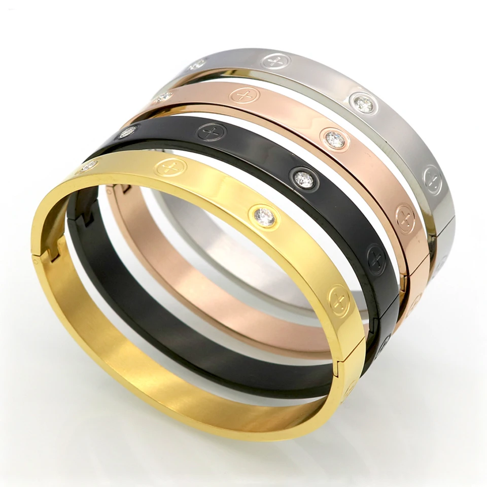 Zircon And Cross Nut Nail Bracelets Bangles For Women Stainless Steel Screw Luxury Brand Jewelry bracelet jewelry