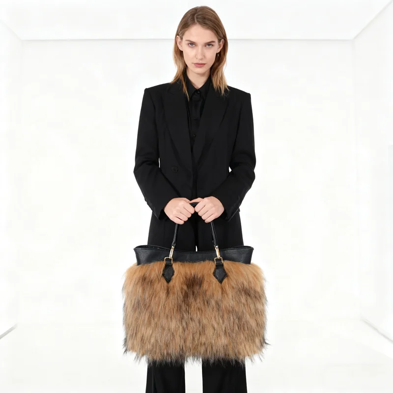 Luxury Female Leopard big Design Plush Underarm Bag for Women Winter Faux Furry Shoulder Bags Female Furry Dinner Purse Handbags