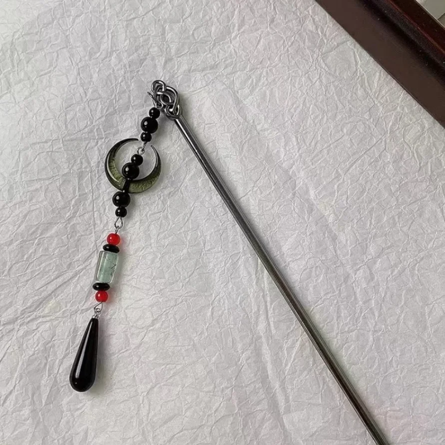 Moderne Metall Haar Stick Tinte Blume Metall Quaste Haarnadel Gabeln Für Frauen Schwarz Perlen Haar Verschluss Neue Chinesische Hanfu Haar Schmuck – Detail 7