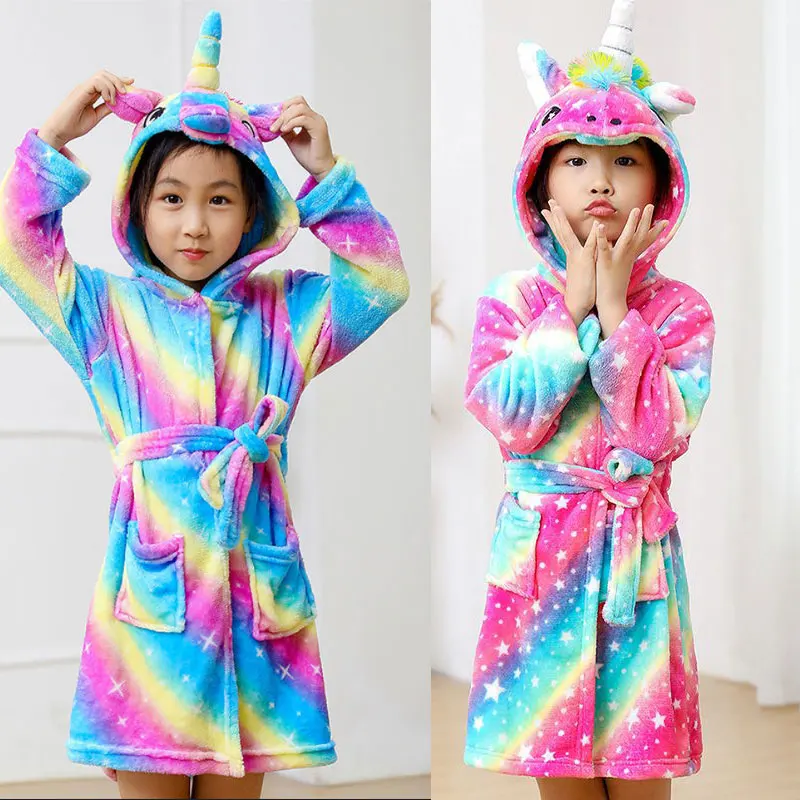 Pink Princess Bath Robe For Girls 3-12 Years Unicorn Kids Bath Towel Robe Kigurumi Winter Baby Girl Bathrobe child bathrobe,kids robe