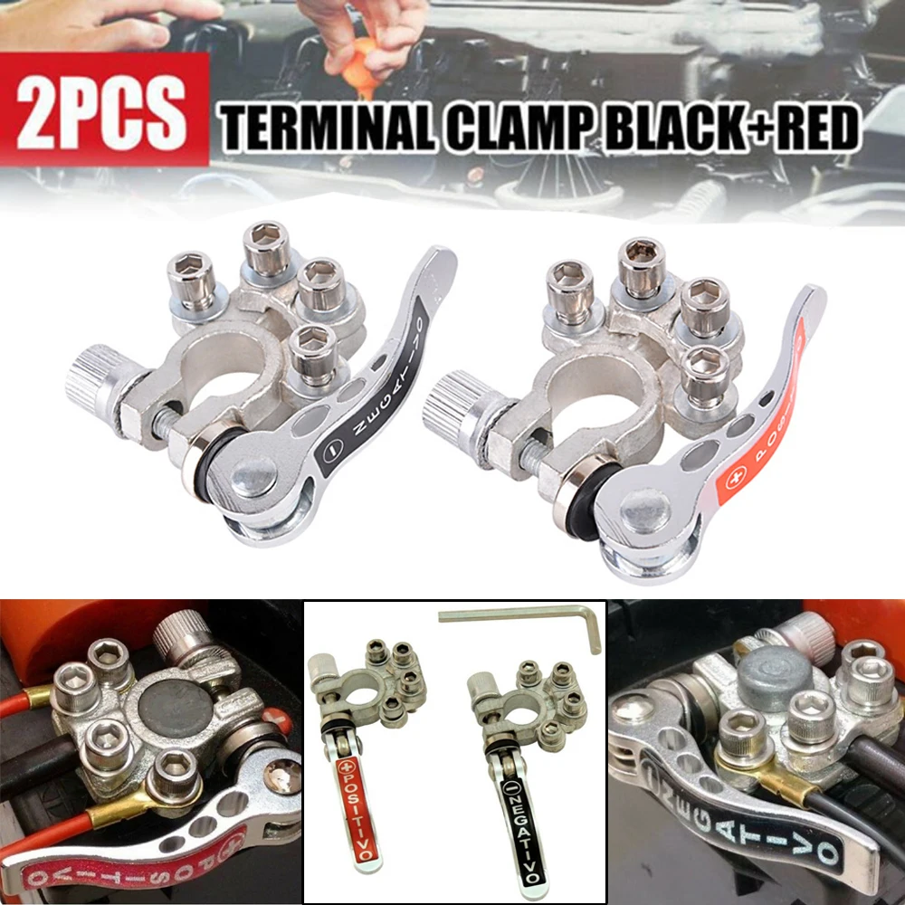 1 Pair Car Battery Terminals 12V Auto Battery Terminal Connector Battery Bornes Cable Terminal Adapter Copper Clamps Clip Screw