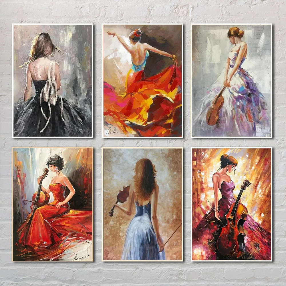 

Abstract Violin Women Canvas Painting Figures Graffiti Wall Art Posters for Living Room Modern Home Decor Pictures