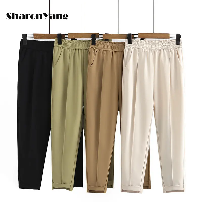 

XL-5XL Large Size Summer Pants Women High Waist Lady Trousers Loose Black Suit Pants for Womens Elastic Waist Officewear