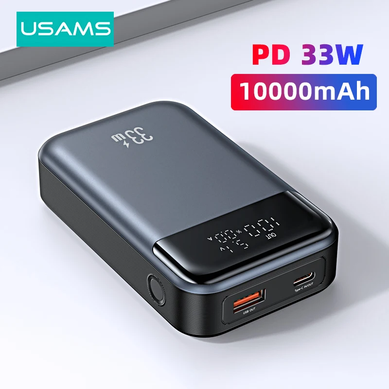 USAMS-Mini Power Bank, 10000mAh, 33W, PD, Charge Rapide, Batterie Externe Portable, Chargeur de Téléphone pour iPhone, Xiaomi, Samsung 1