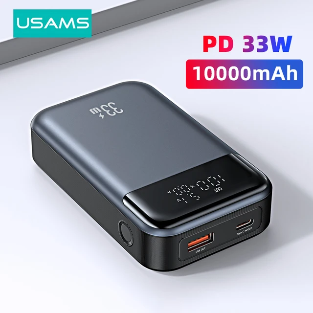 USAMS-Mini Power Bank, 10000mAh, 33W, PD, Charge Rapide, Batterie Externe Portable, Chargeur de Téléphone pour iPhone, Xiaomi, Samsung 1