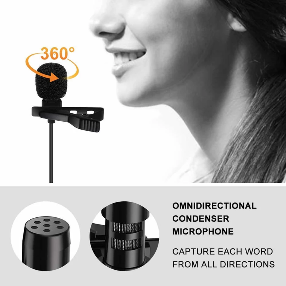 1.5M Lavalier Microphone 3.5MM 6.5MM Jack Lapel Mic Condenser Microphone 2M Extension Cable Adapter for Phone Camera Computer — view 3