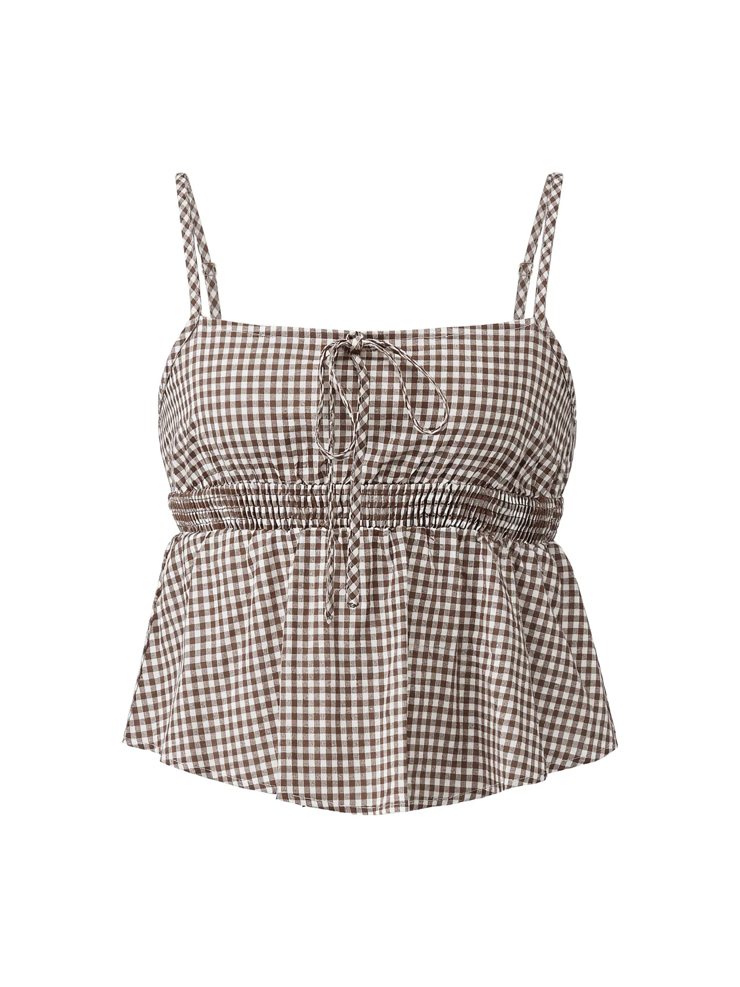 Ruffle Hem Sleeveless Camisole Tank Tops for Women Spaghetti Strap Plaid Peplum Blouse Summer Gingham Shirt