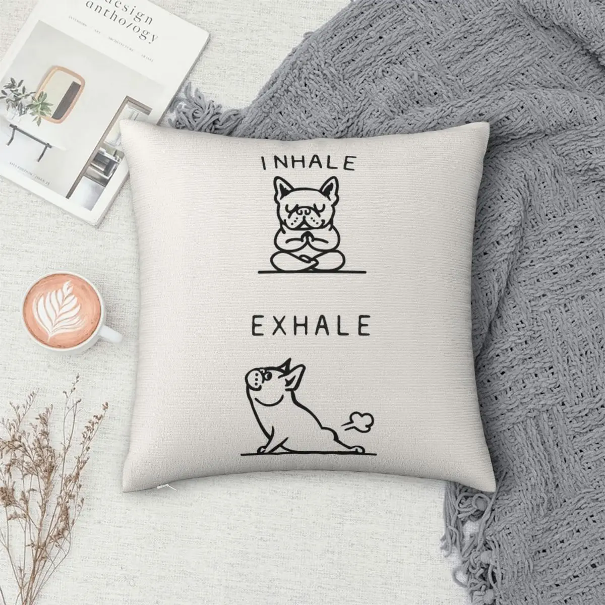 

Inhale Exhale Frenchie Pillowcase Polyester Pillows Cover Cushion Comfort Throw Pillow Sofa Decorative Cushions Used for Home