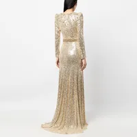 QMQA mode femmes robe de soirée de luxe perle diamant épissé or paillettes taille haute élégante robe Maxi 2025 nouveaux vêtements QM601 2