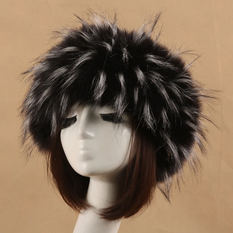 Winter Outdoor Thick Furry Hairband Faux Fur Plush Empty Top Women Beanie Hats Russian Caps Female Elegant Cold-Proof Snow Caps