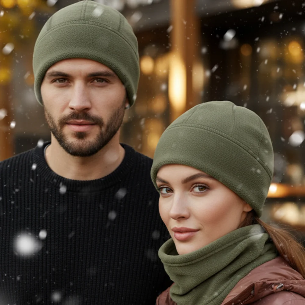 1Set Winter Warm Face Cover Skull Cap Windproof Thicken Polar Fleece Cycling Cap Neck Gaiter Cold Proof Ski Beanie Neck Cover