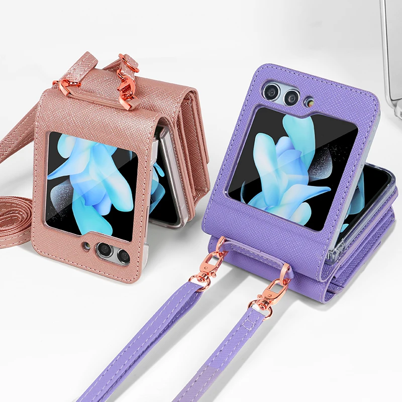 étuis de téléphone avec bandoulière lanière fentes pour cartes portefeuille pour Samsung Galaxy Z Flip 7, étui Z Flip 6, Z Flip5, Z Flip 4 3 – Image 6