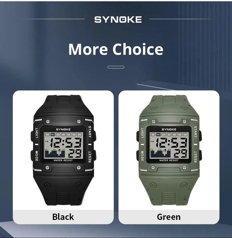 Digital Watch Men Sports Electronic Watch Waterproof Night Glow Large Screen Square Student Watch Outdoor Running Camping Mallzona