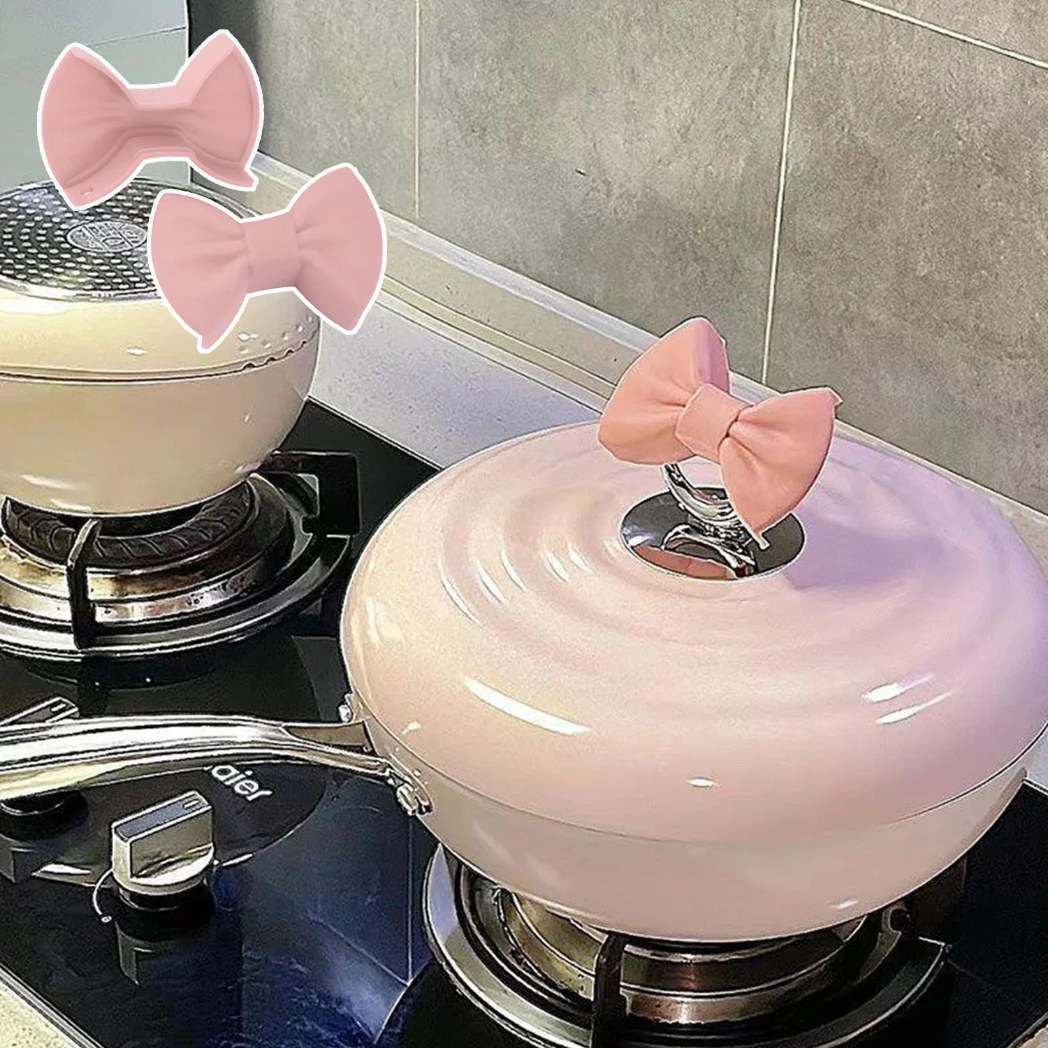 2pcs Silicone Oven Mitts Creative Bow Shape Oven Gloves Heat Resistant Pot Holders Cooking Mini Gloves Kitchen Tool