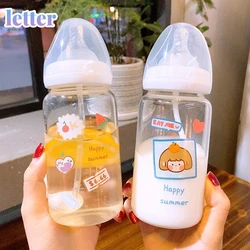 Chupete Kawaii de paja, botella de agua de vidrio, bebida de leche, zumo, biberones de alimentación para bebé, tazas al por mayor para niñas, regalo para niños sin BPA