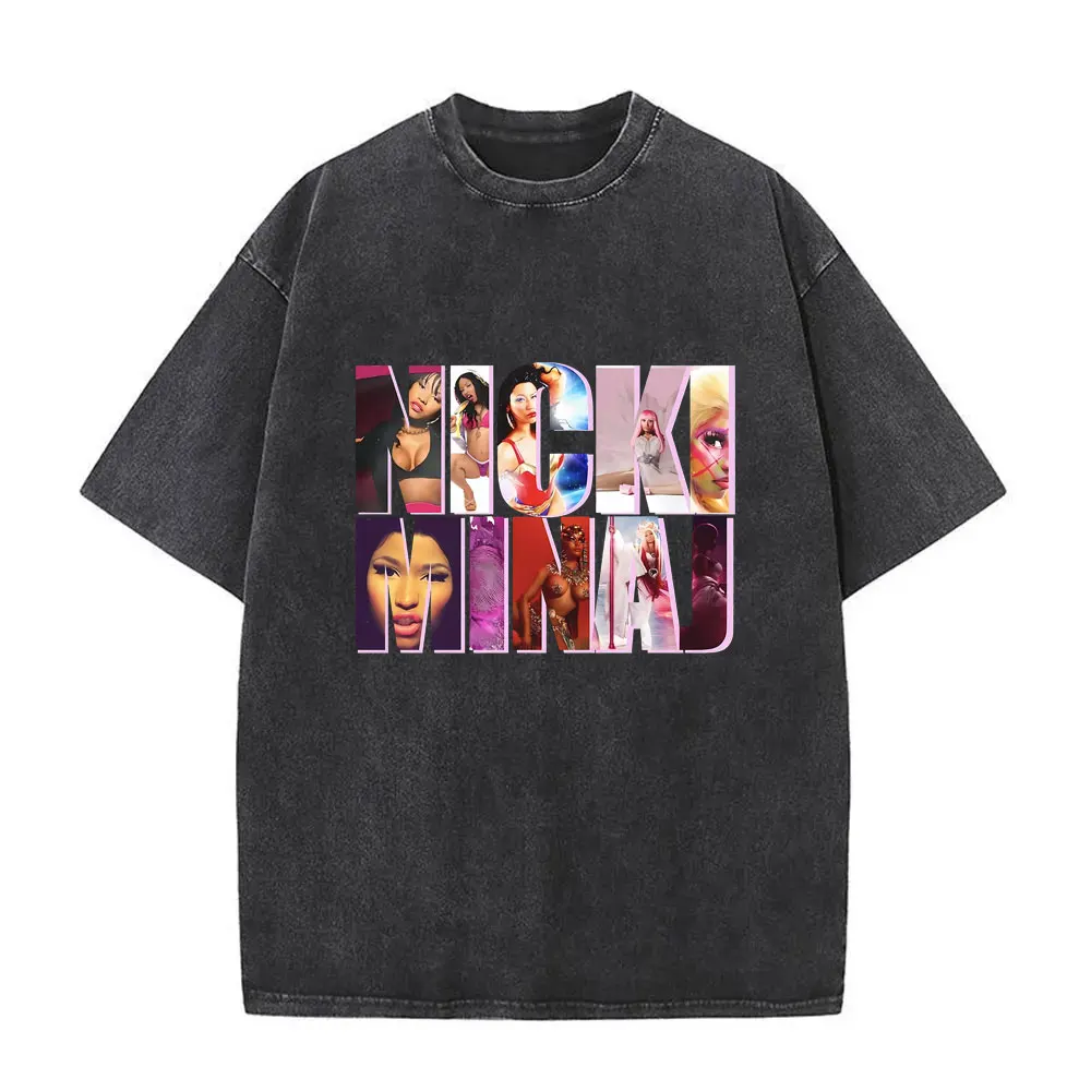 

Rapper Nicki Minaj 2007-2024 Eras Graphic Print T-shirt Men Women Hip Hop Oversized T Shirts Men's Vintage Washed Streetwear