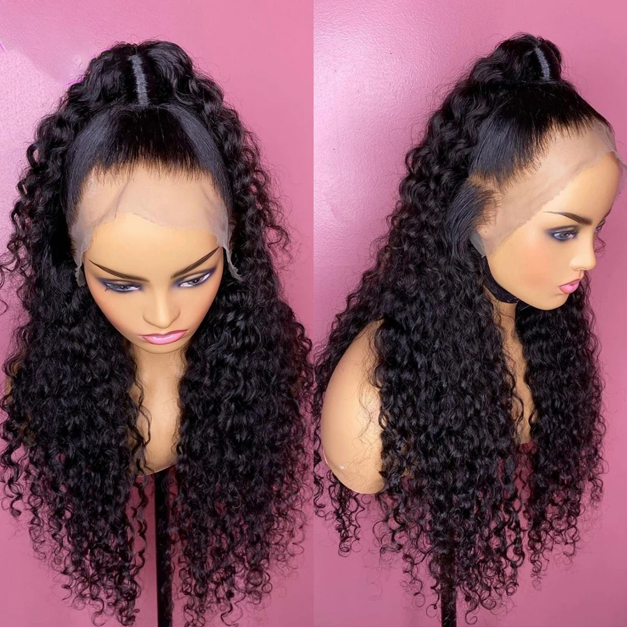 

Natural Black Preplucked 26Inch Long 180%Density Glueless Kinky Curly Lace Front Wig BabyHair Heat Temperature Daily Cosplay