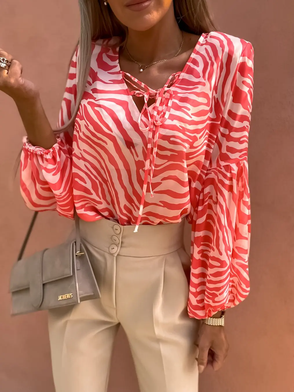 Women's New Sexy Fashion Leisure Commuting Flowing Versatile Loose Holiday Style Striped Printed Long Sleeved Shirt