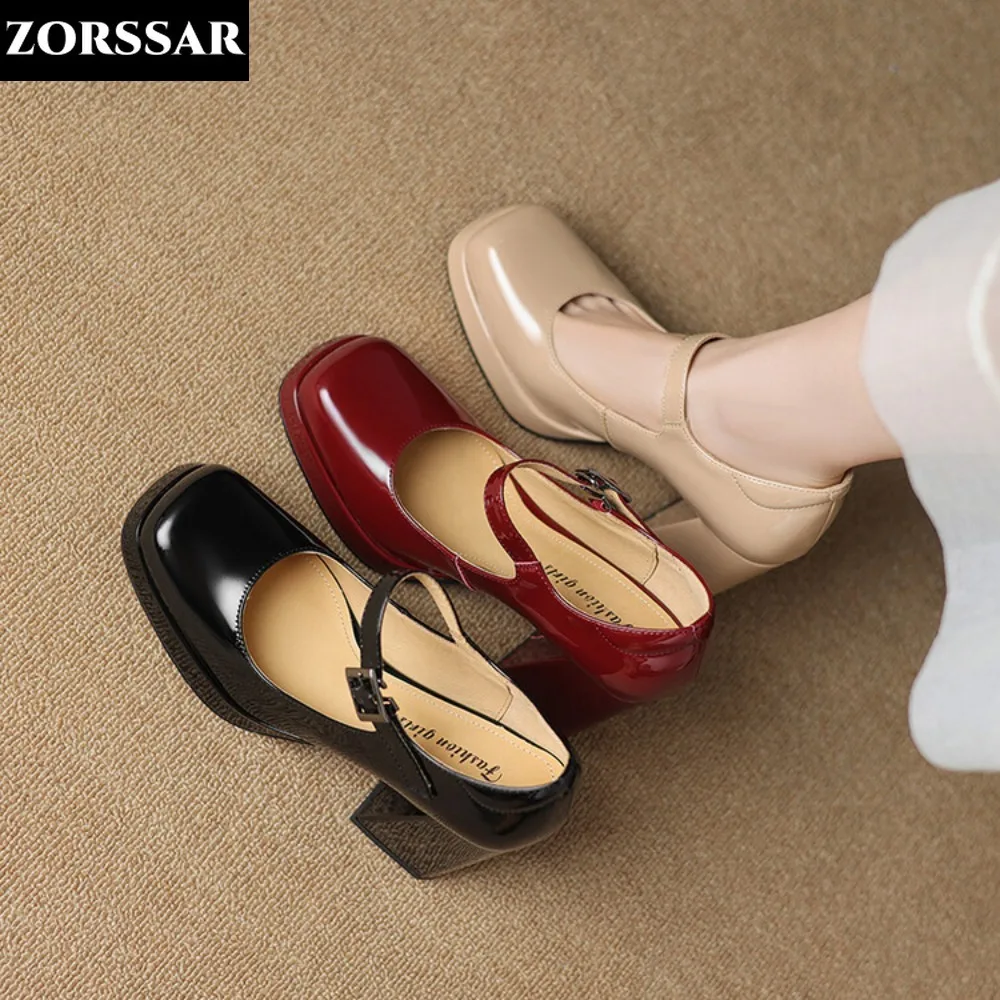 

2024 Mary Jane Shoes Women Retro British Style Hepburn Black High Heel One Word Buckle Thick Heel Square Head Single Shoes Women