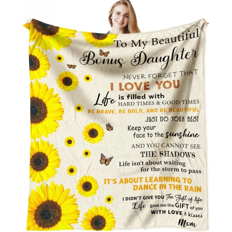 

to My Bonus Daughter Blanket for Christmas Birthday Gifts, Customized Ultra-Soft Cozy Throw Blankets for Couch, Sofa