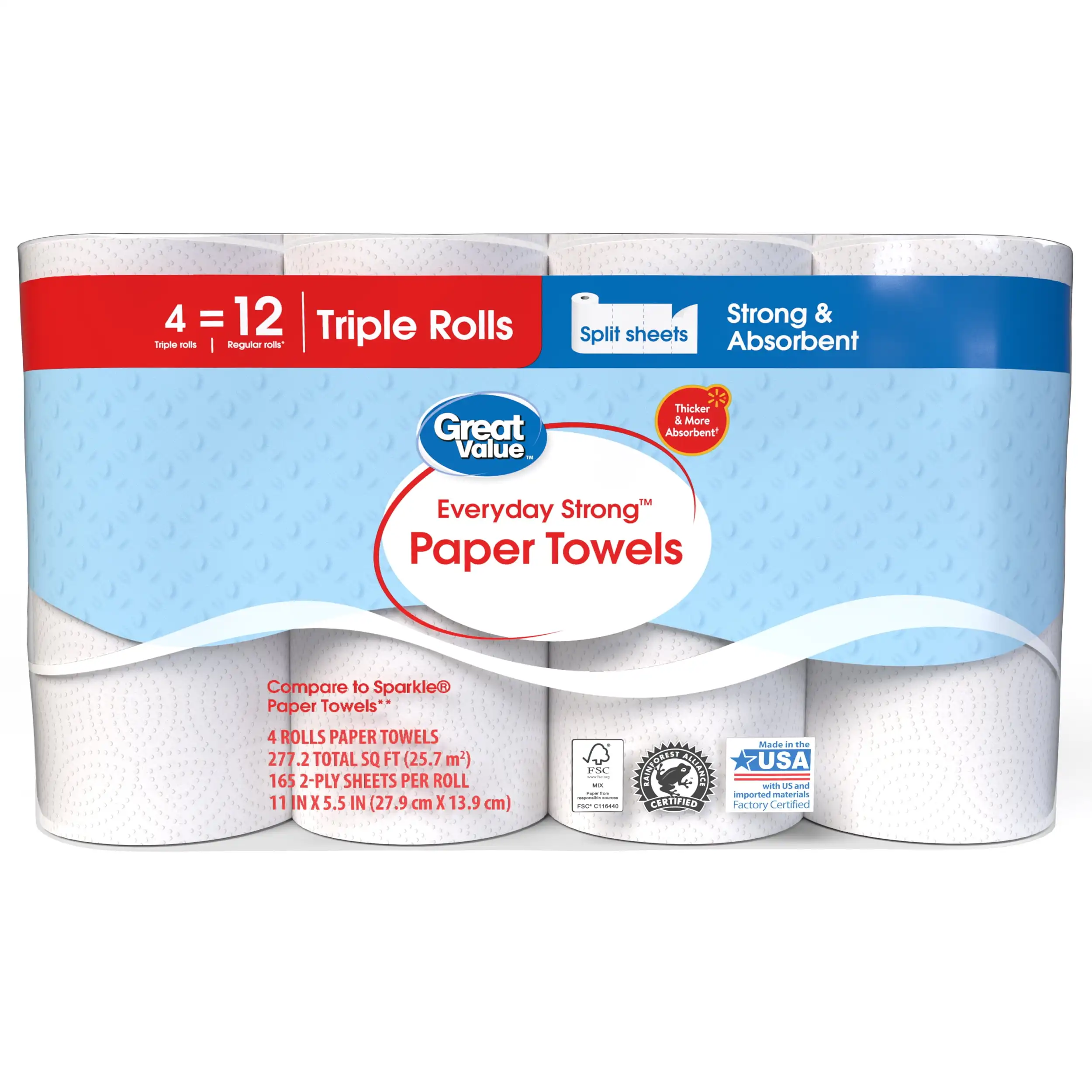 Everyday Strong Paper Towels Split Sheets 4 Triple Rolls Allow You To Clean Up Spills Grime Food Waste and More