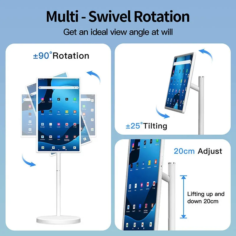 32인치 안드로이드 15 스마트 TV, 6G+128G 플로어 스탠드 태블릿 리모컨 포함, 2K 카메라 영상 통화, 내장 148W 배터리